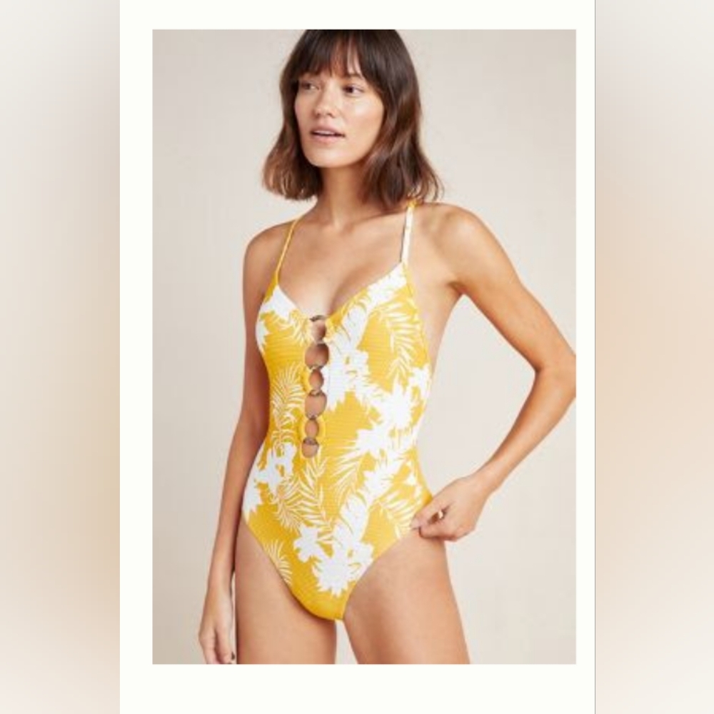 Yellow tropical one piece